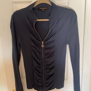 Adrienne Vittadini Navy Blue Zip-Up Cardigan
